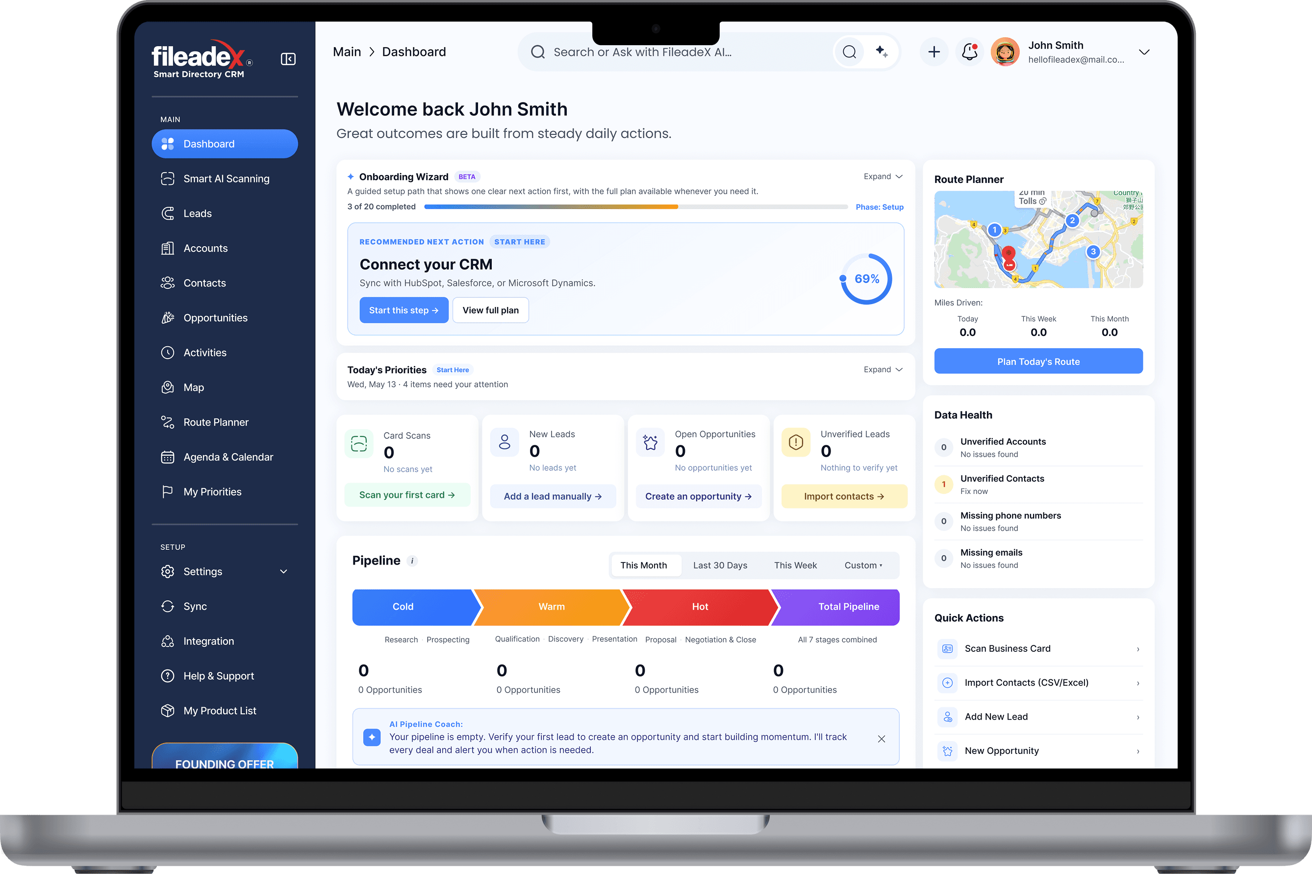 fileadeX Smart Directory CRM dashboard on a laptop