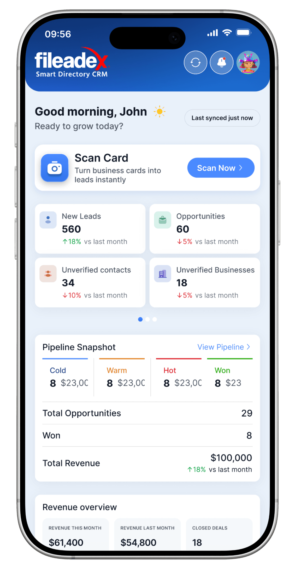 fileadeX Smart Directory CRM mobile dashboard