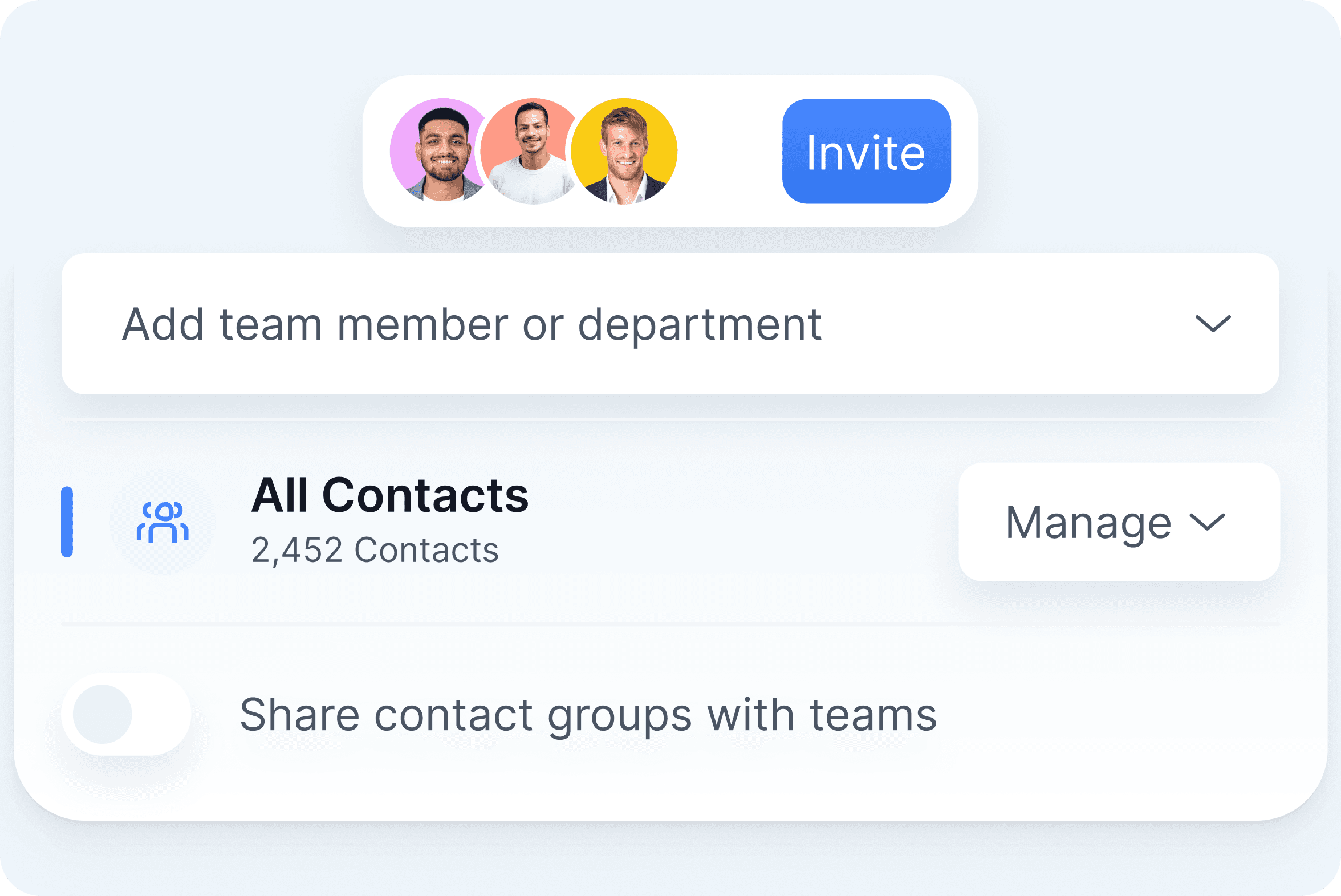 Team workspace contact management controls
