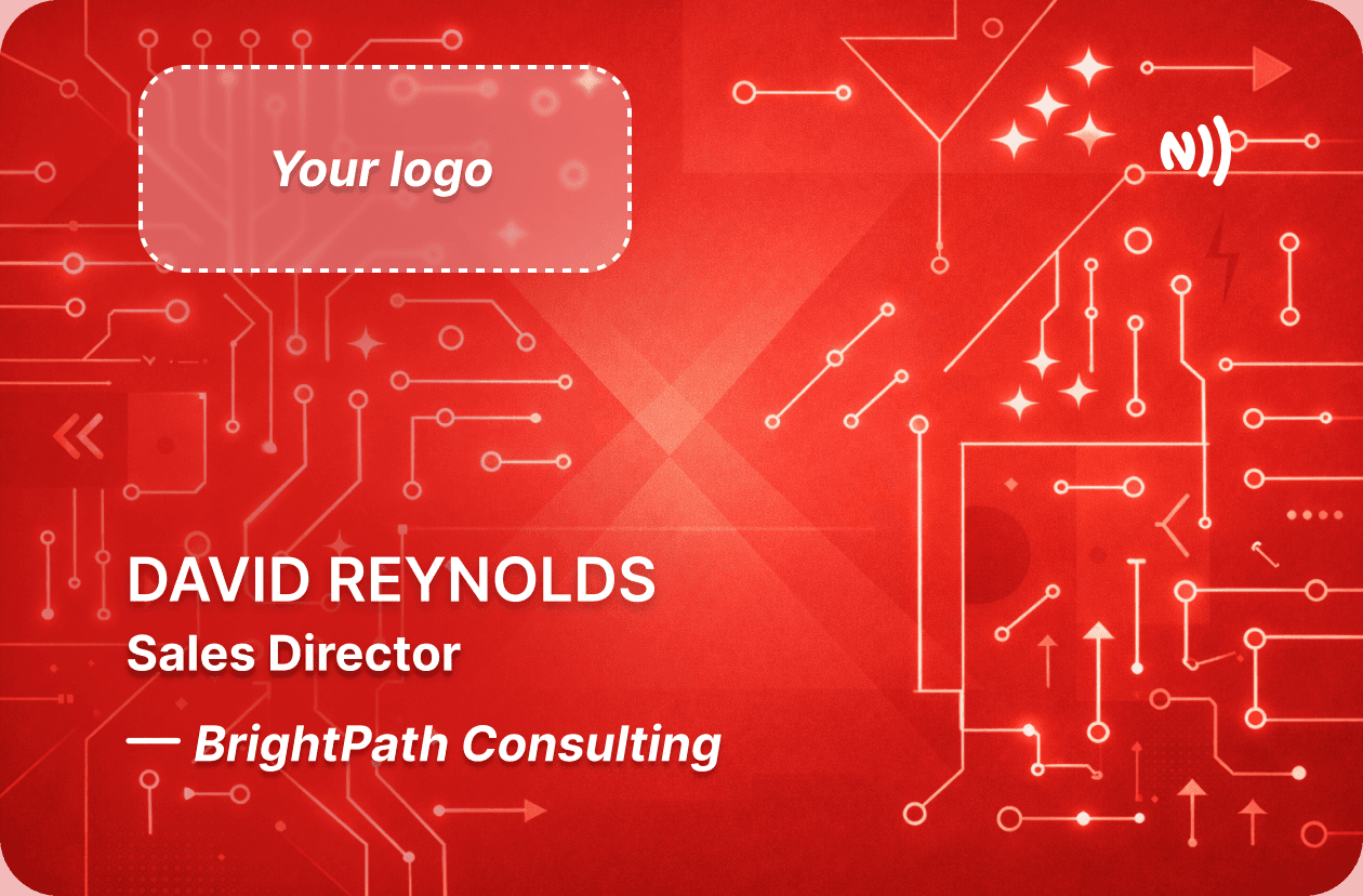 Red fileadeX branded smart card with logo placeholder