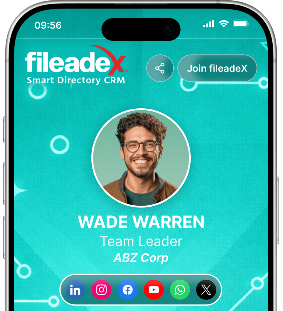 fileadeX digital business card profile on a phone