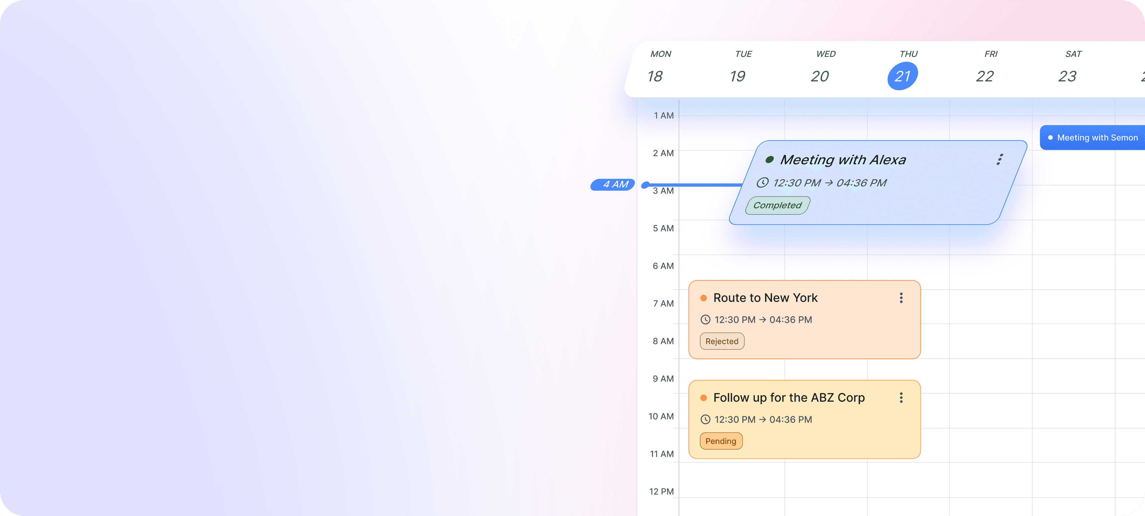 Agenda calendar with scheduled meetings and follow-up tasks