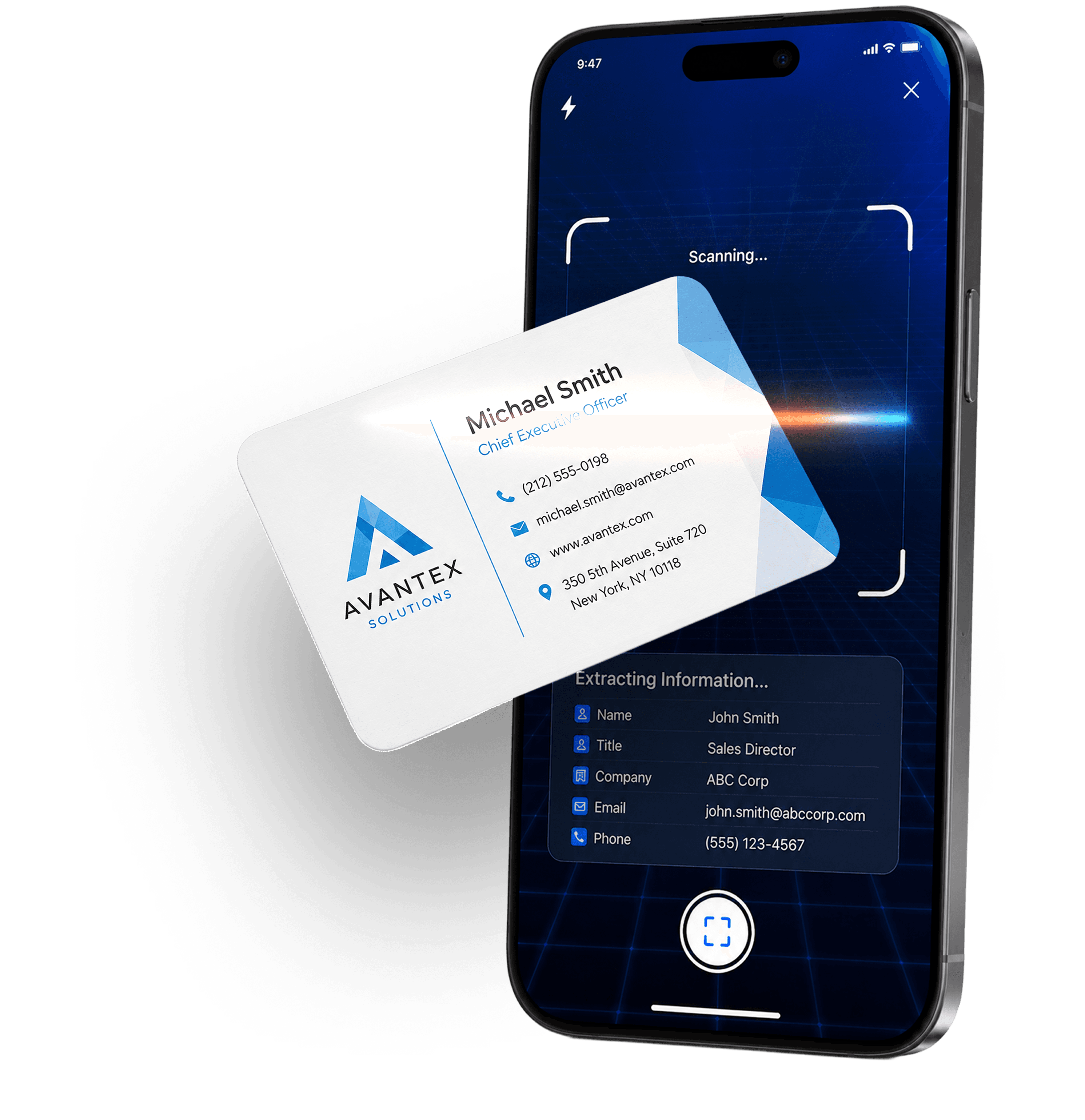 fileadeX smart scanning validates a business card on mobile