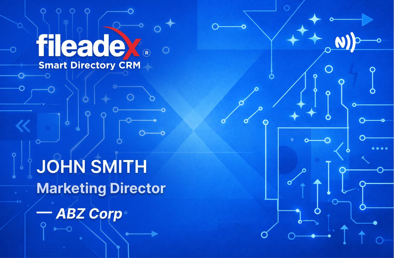 Blue fileadeX digital business card front